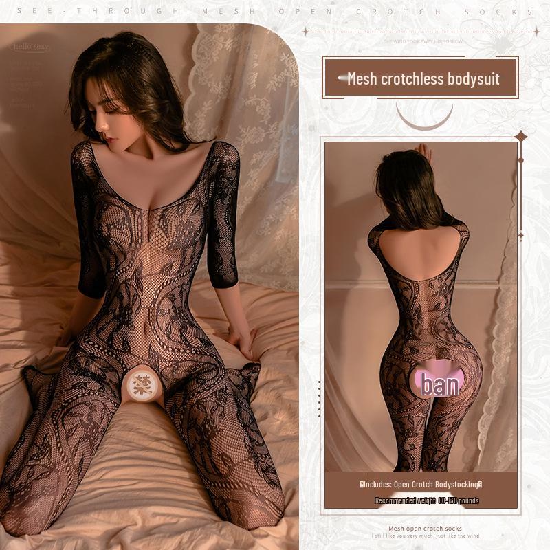 Evropské a americké žakárové síťované spodní prádlo: Body s U výstřihem na zádech a výřezem v rozkroku