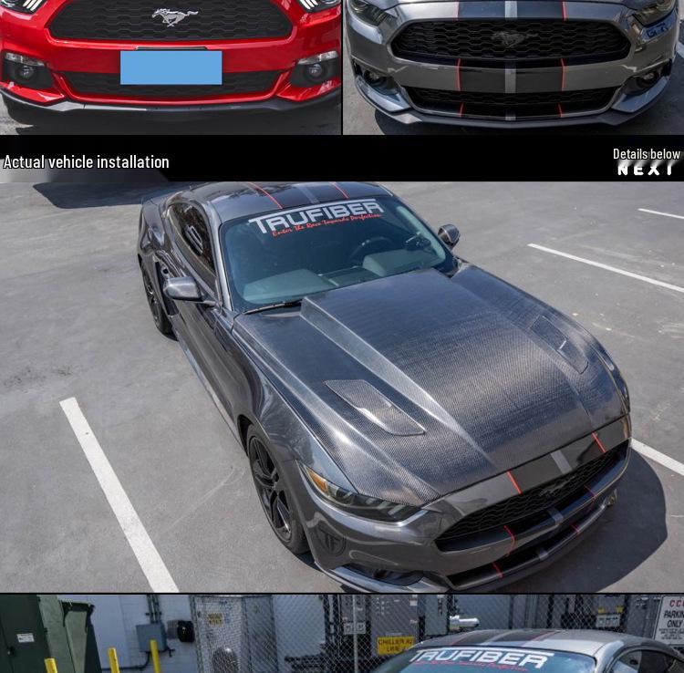 Carbon Fiber Hood for 15-17 Ford Mustang - Supercharger Compatible with Heat Dissipation