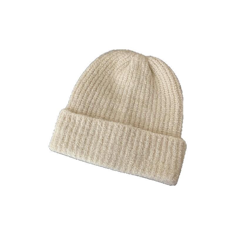 Wool Solid Color Knitted Hat for Women In Autumn and Winter Versatile Big Head Circumference Pile Hat Cold Hat Warm Face Small Wool Hat Men
