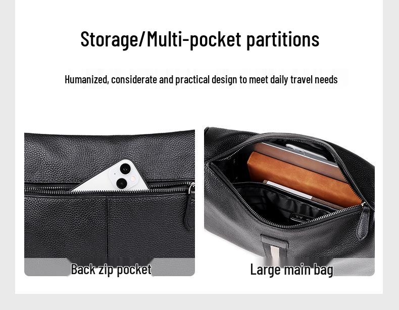 Men's Urban Minimalist Genuine Leather Crossbody Shoulder Bag - Large Capacity