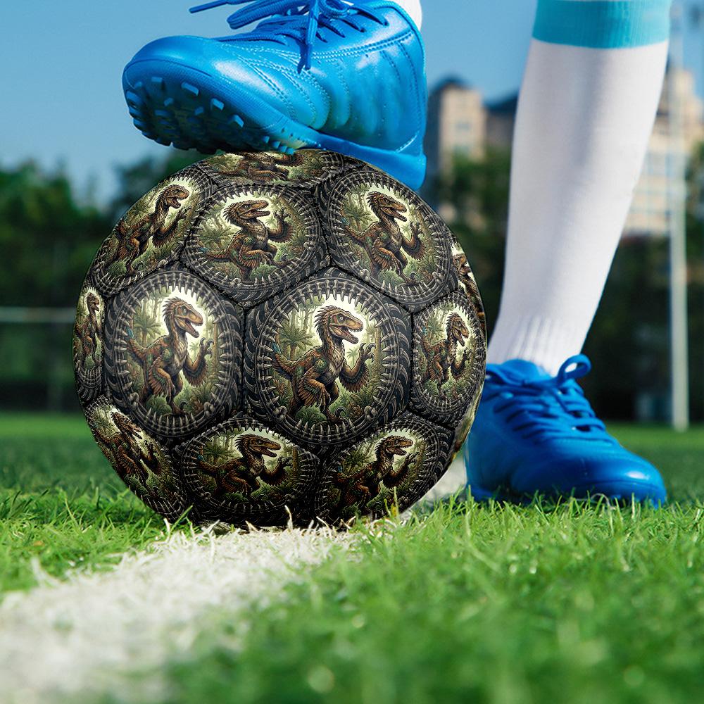 Prehistoric Dinosaur Artwork Round Football Size 5 Adult Ball Suitable for Training Matches and Outdoor Team.