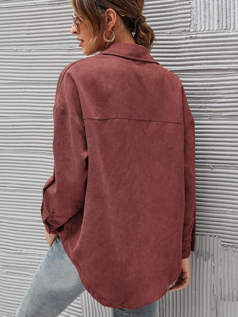 2026 Spring/Autumn Women's Oversized Loose Corduroy Shirt - European and American Style