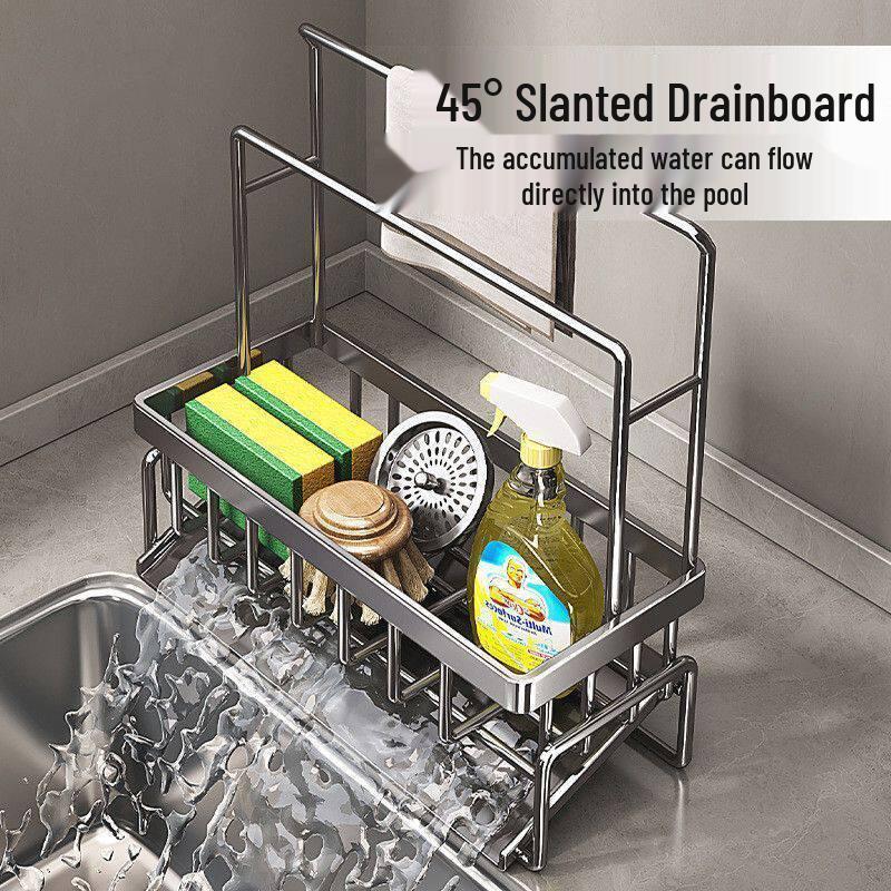 Slope Kitchen Sink Rack: No-Punch Rag & Soap Holder with Draining Function