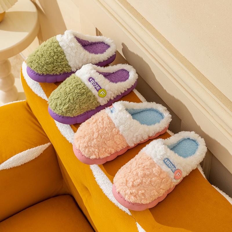 2025 New Cotton Slippers Female Couple Fleece Thickened Non-slip Home Indoor Cotton Shoes Warm Outer Plush Men's Shoes