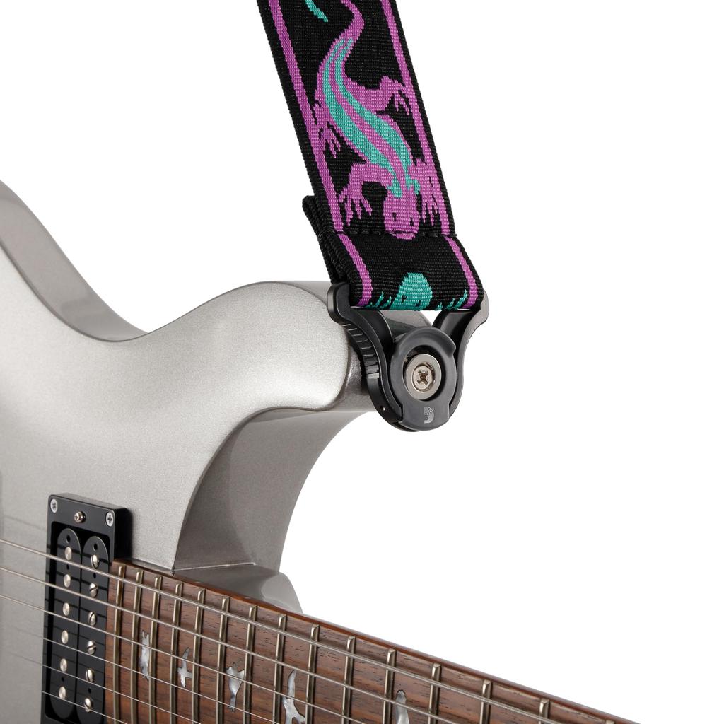 Vingate Strap Collection Lizards 50BALPW01 Guitar Strap with Strap Locks D'Addario Green/Purple
