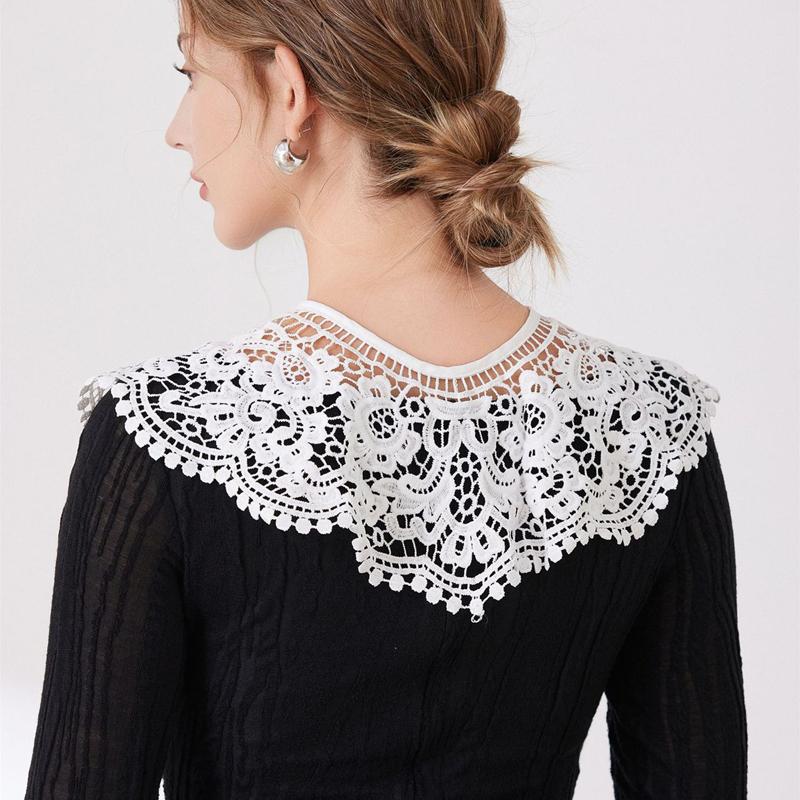 Embroidery Detachable Fake Collar White Women Hollowed Out Floral Shawl Neckline For Dress Sweater