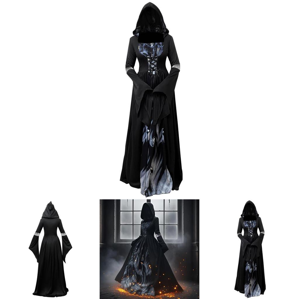 Halloween Hexenkleid Mit Kapuze Cosplay Kostüm Für Damen Aus Polyesterstoff Für Bühnenauftritte
