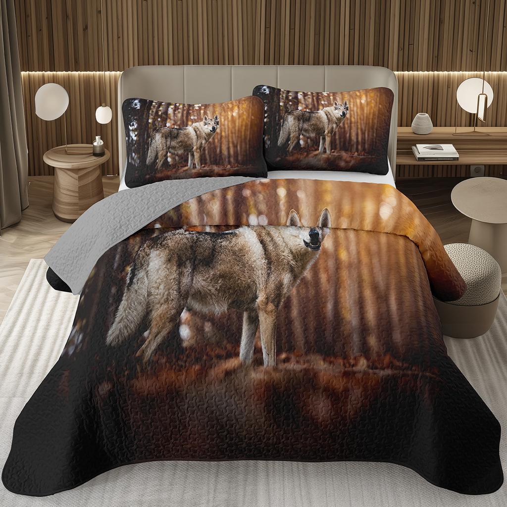 Wolf Bedspreads For Boys Teens Men Wild Safari Animal Coverlet Twin King Reversible Grey Bedding Set Wildlife Quilted Bedspread