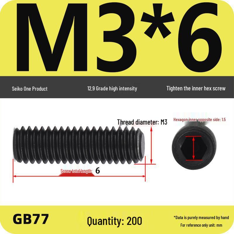 Class 12.9 Inner Hex Flat Head Headless Grub Screw M3-M12