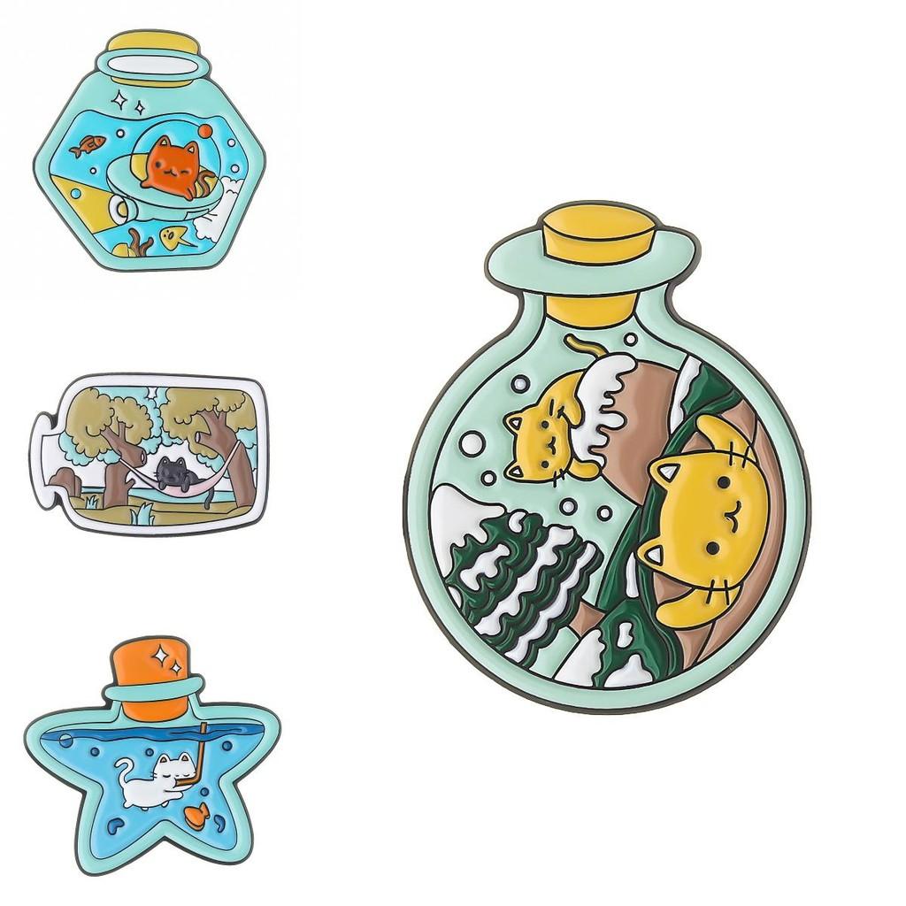 Inspired Enchanting Cat Mini Animal Brooch Gorgeous Alloy Drift Bottle For Use Unisex