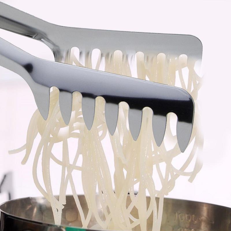 Stainless Steel Pasta Tongs Household Spaghetti Tongs Food Clip Heat Resistant Comfortable Grip Spaghetti Noodle Cooking Tongs