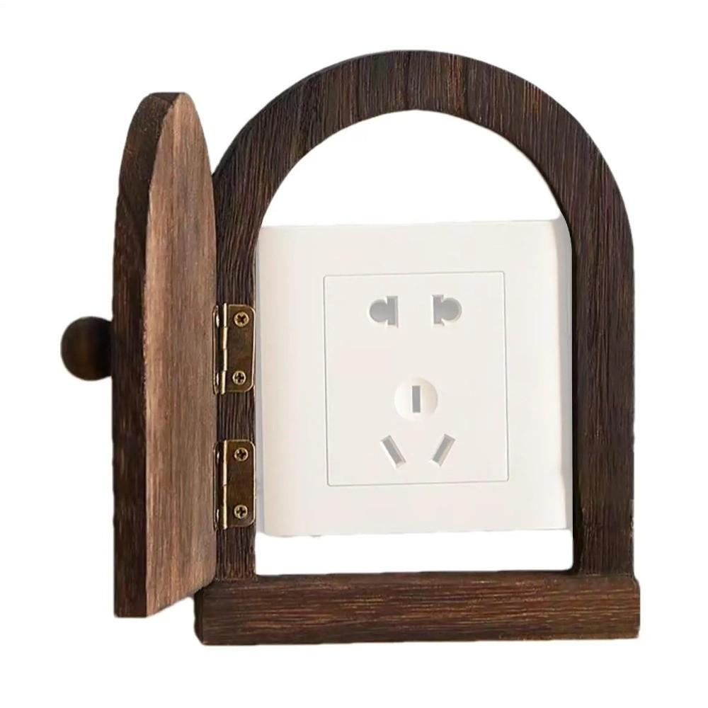 Wall Mounted Switch Protective Cover Multi-functional Door Shape Wood Switch Cover Safety Creative Electric Shock Proof Cover