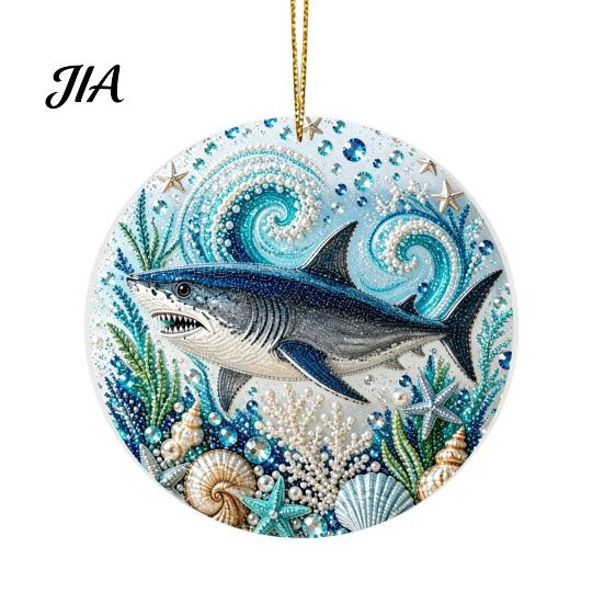 Durable Acrylic Coastal Decor Ocean Theme Pearl Art Hanging Ornament, 2D Flat Decorative Pieces for Bedroom Office Sea Life Suncatcher, Beaded Pattern