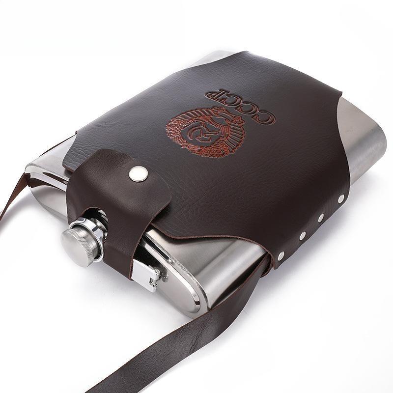 304 Edelstahl flacher Weinkrug, tragbare Outdoor Metall Weinflasche Weinglas Weinset