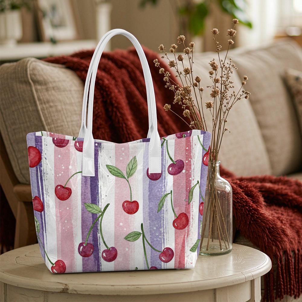 Watercolor Cherry Pattern Tote Bag Sweet Casual Large Capacity Daily Outdoor Top-handle Bag