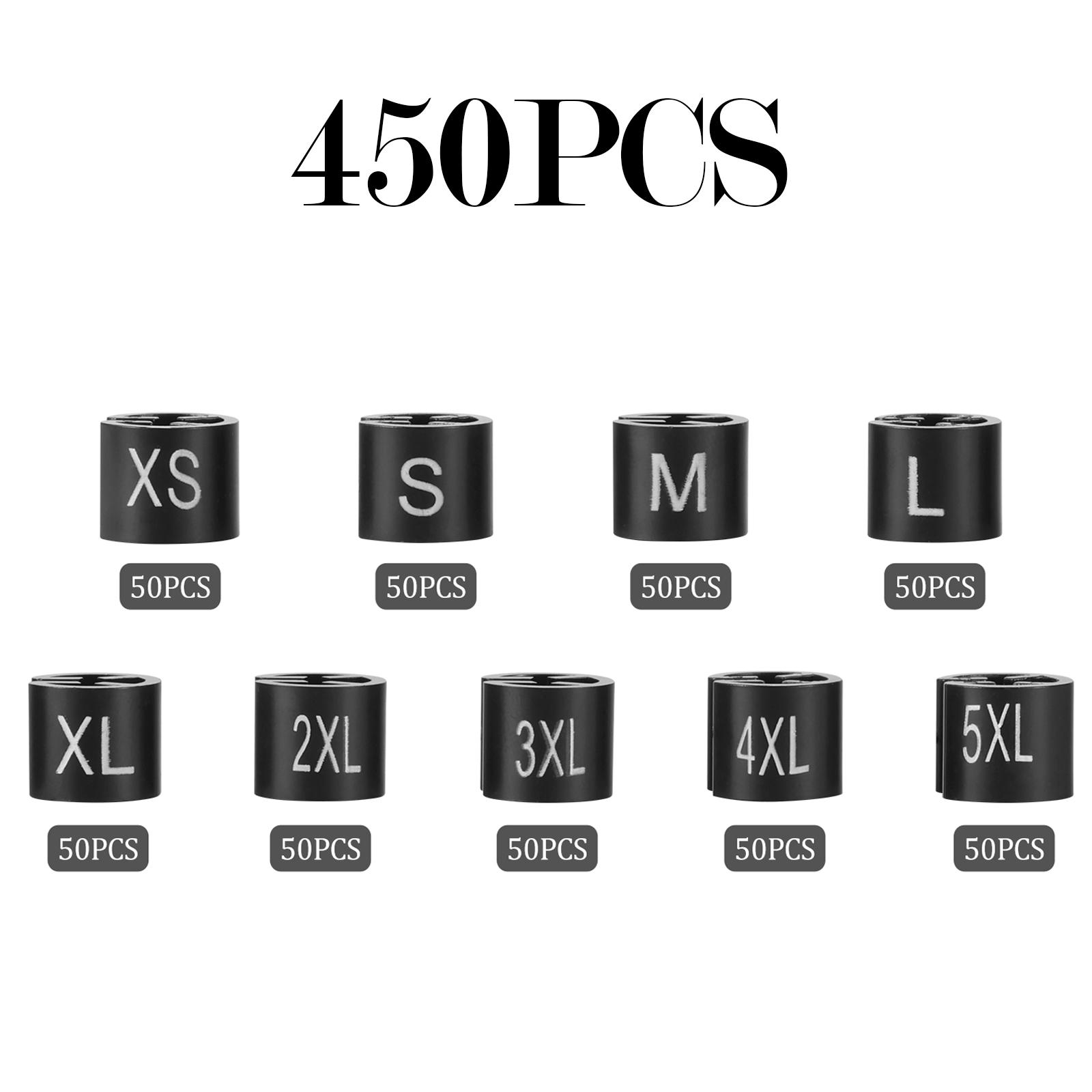 

450 шт. Маркер для вешалок для одежды Разделитель размеров XS-5XL Черный пластиковый Сайзер для вешалок Разделитель для вешалок Аксессуары для магазинов и дома