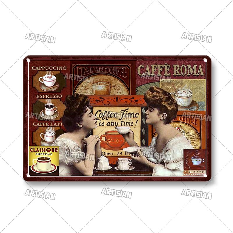 Vintage Coffee Metal Tin Sign Decorative Plate Retro Tea Time Metal Poster Home Bar Cafe Indutrial Decor Old Wall Metal Signs