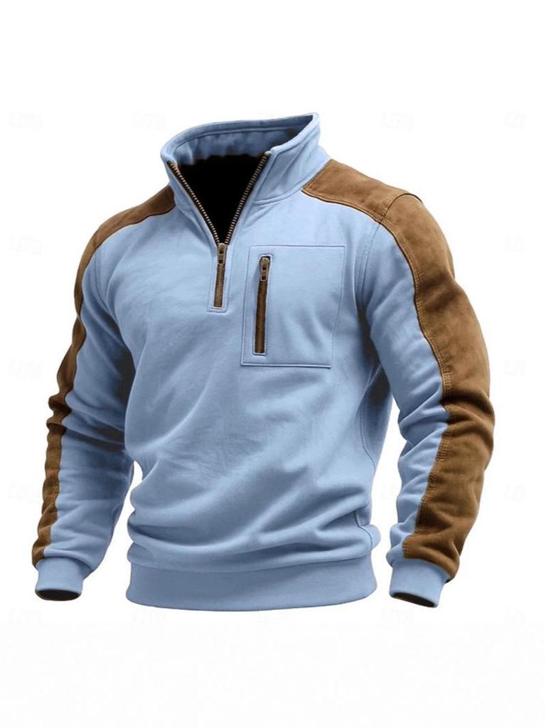 Men's Autumn/Winter Color Block Stand Collar Hoodie