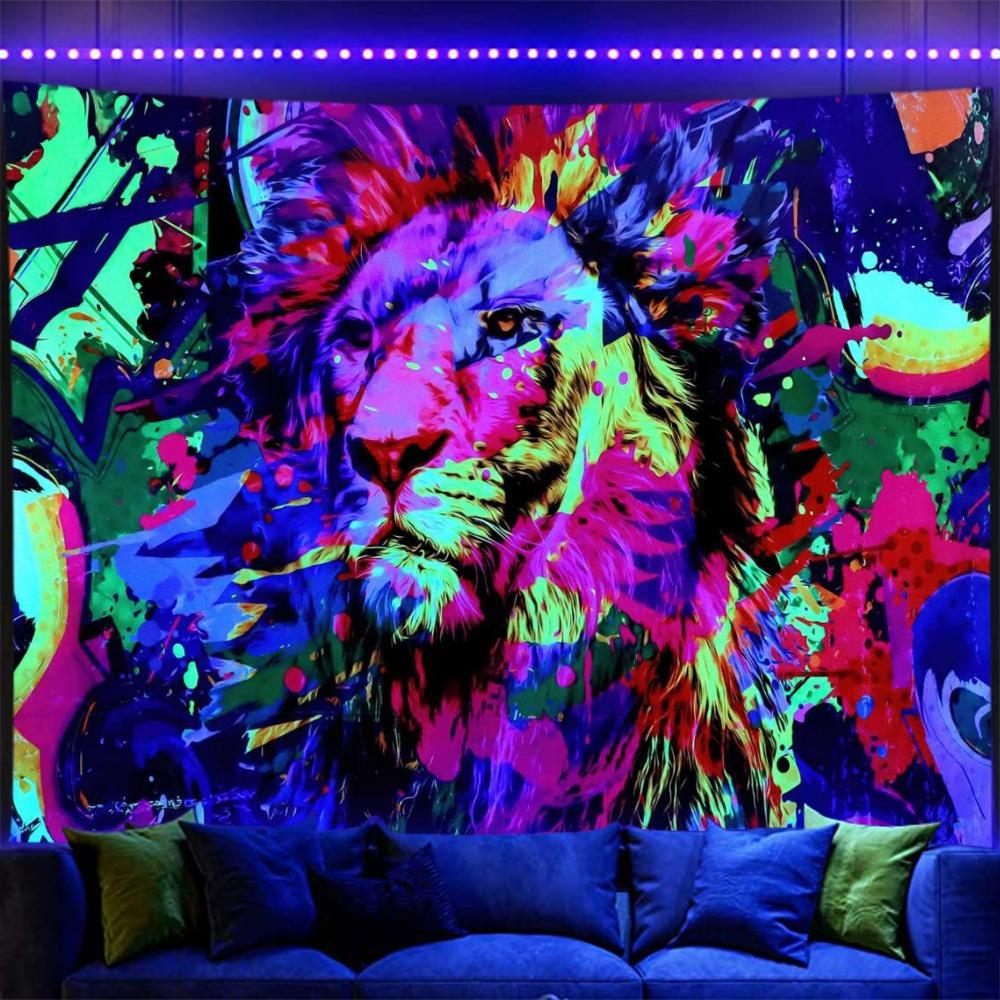 Cyberpunk City Sci-Fi Tapestry UV Reactive Blacklight Neon Futuristic Wall Hanging Peach Skin for Bedroom Living Room Decor