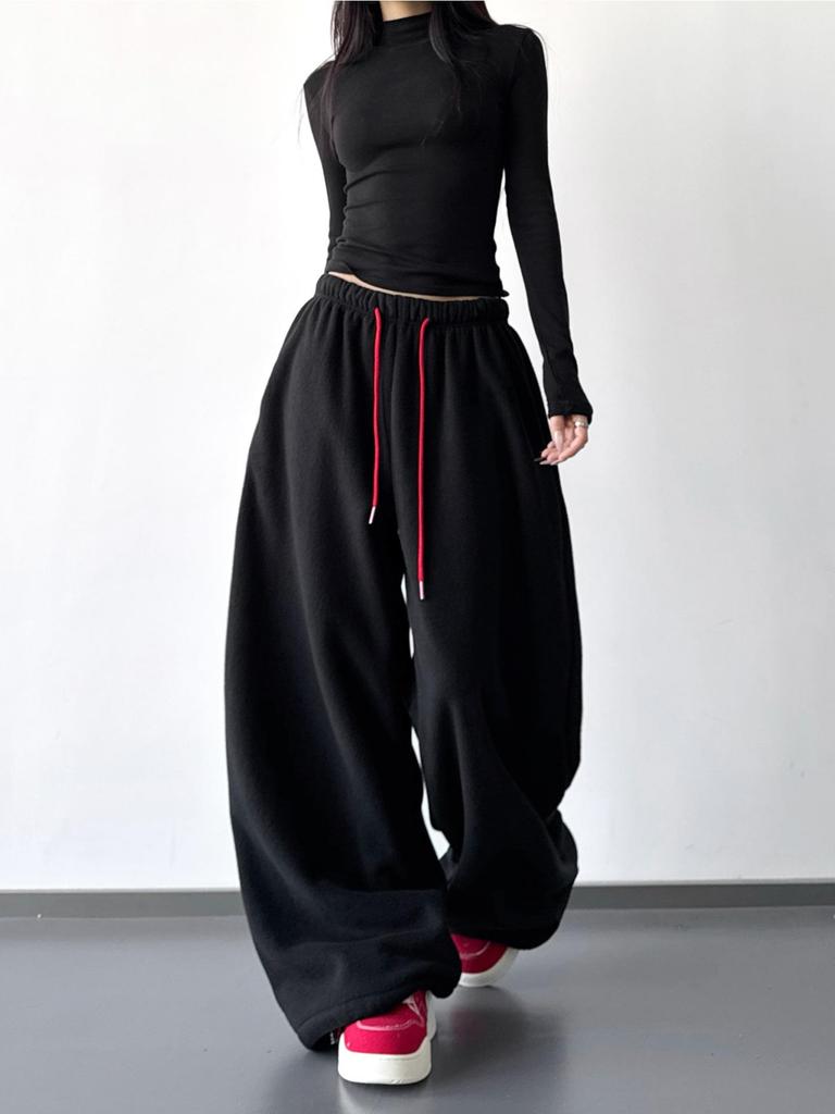 High-Waisted Korean Style Wide-Leg Sweatpants for Women - 2025 Winter Collection, Loose Fit, Slimming, Perfect for Commuting