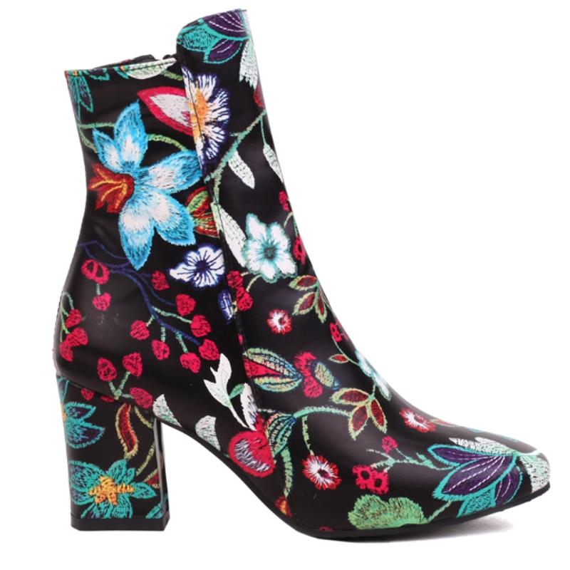 Sexy Ankle Boots for Women 2026 Autumn Winter Shoes Flower Print Short Boot Heels Party Shoes Ladies Brand Big Size 45