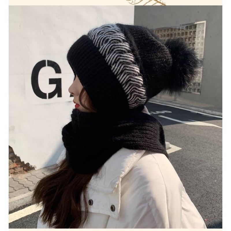 Winter Hat Women's Scarf Earmuffs Fashion Wind and Snow Scarf Integrated Hat Wool Knitted Cover Hat Thermal Ear Protection Hat