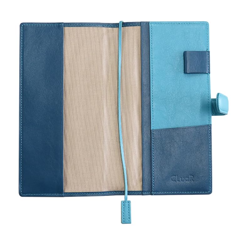 Caderno de Couro Genuíno B6 com Serve para Weeks MEGA (Selo Al) Capa, Tamanho, Vertical, Fina, Cinto, Bicolor, (03. Azul-Esverdeado/Turquesa)