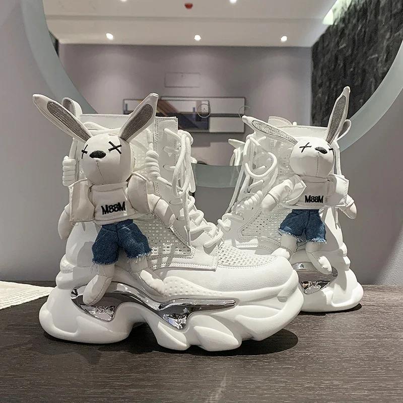 Modne damskie buty na grubej podeszwie, na koturnie, sznurowane, dekoracyjne, modne letnie buty damskie, wulkanizowane buty, nowoczesne buty