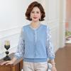 Elegant Spring Knit Top: Stylish Jacquard Seven-Sleeve Design for Moms, Perfect Base Layer for Middle-Aged and Elderly Women