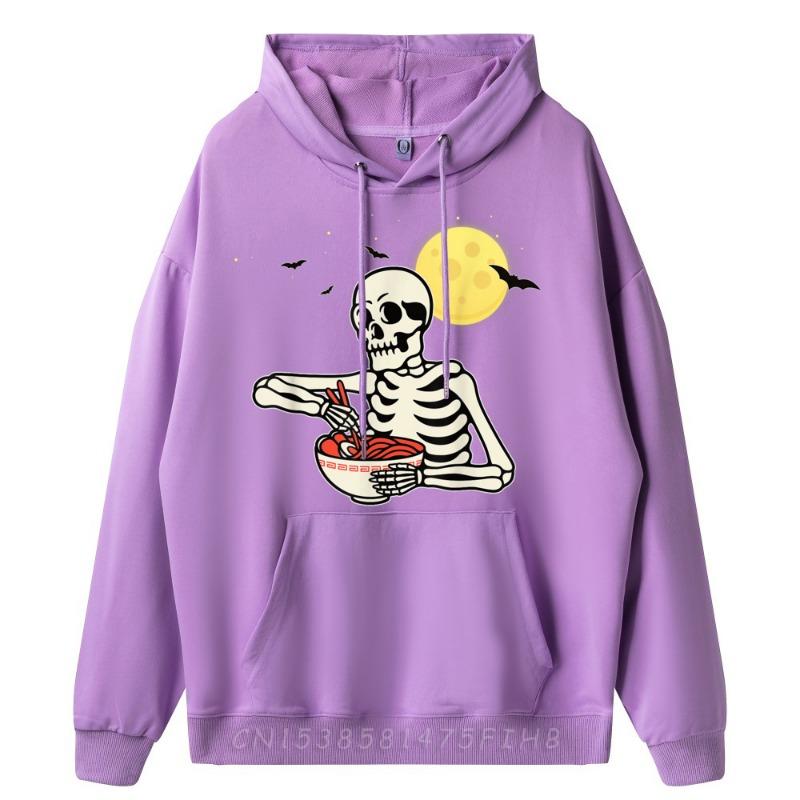 Halloween Is Good and Life Pumpkin Skeleton Halloween Cute Blank Hoodies Polyester Fiber Men's Oversize Long Sleeve Alphabet