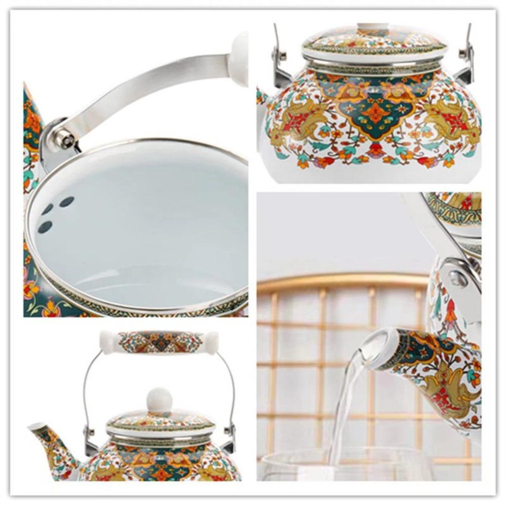 Floral Enameled Gas Water Kettle Chinese Style Tea Jug Thickened Coffee Pot  Gas Induction Cooker