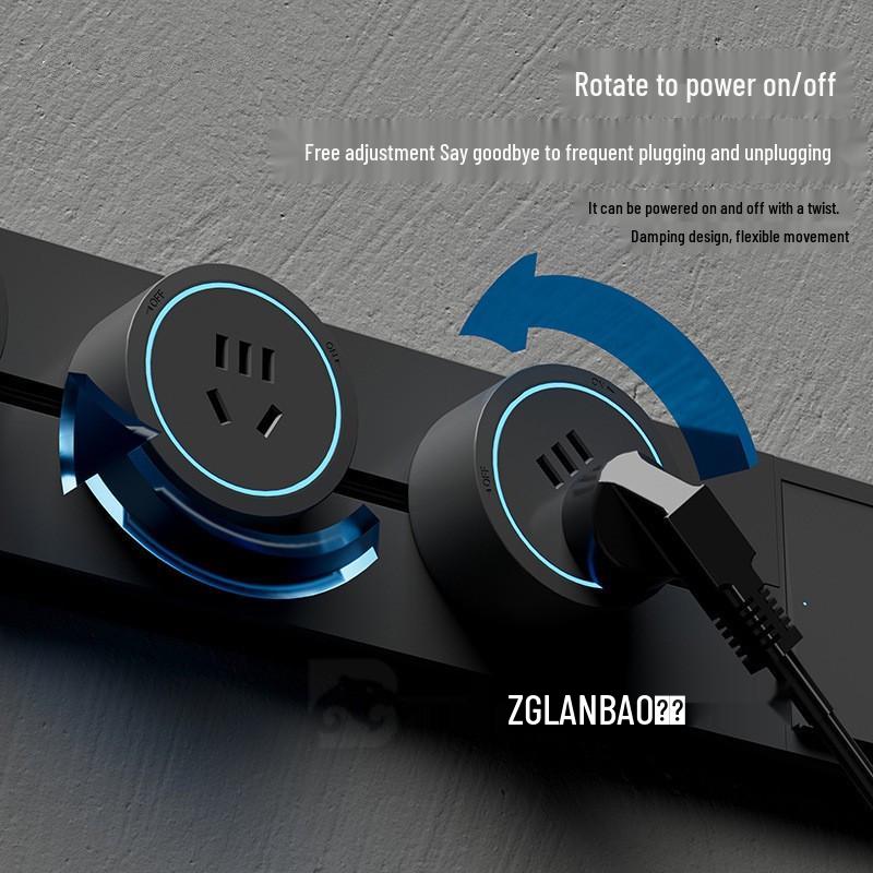 Surface-Mounted Anti-Shock Adjustable Power Strip with Switch Track for Kitchens