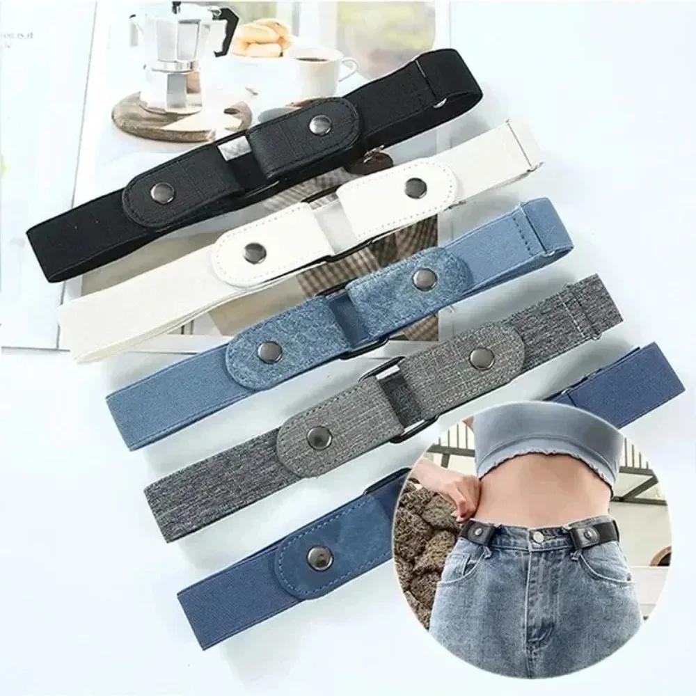 Women Men Jean Pants Dress No Buckle Easy To Wear Canvas Adjustable Elastic Waist Band Invisible Belt Buckle-Free Belts