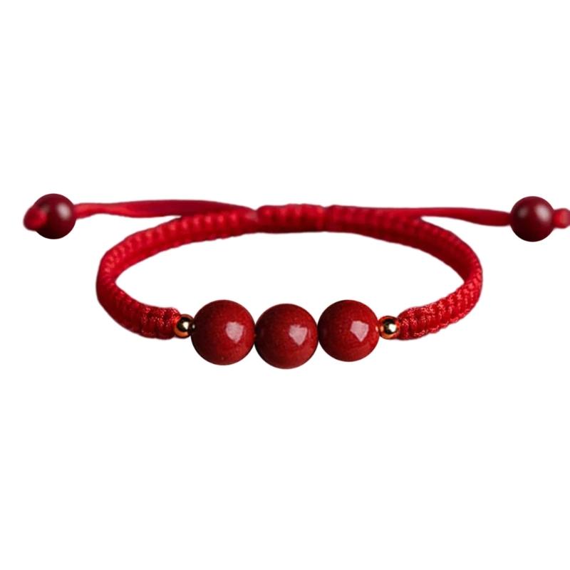 Chinese Red Woven Bracelet Handmade Round Bead Wrist Bangle Adjustable Red Rope Hand Link Chain for Luck and Fortune
