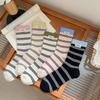 Women's Korean Style Striped Cotton Mid-Calf Socks – Colorful, Trendy & Breathable for Early Spring