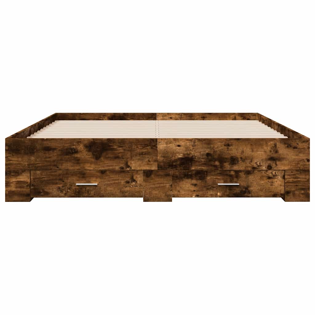 Bed Frame with Drawers Smoked Oak 160x200 Cm Wood Based Material