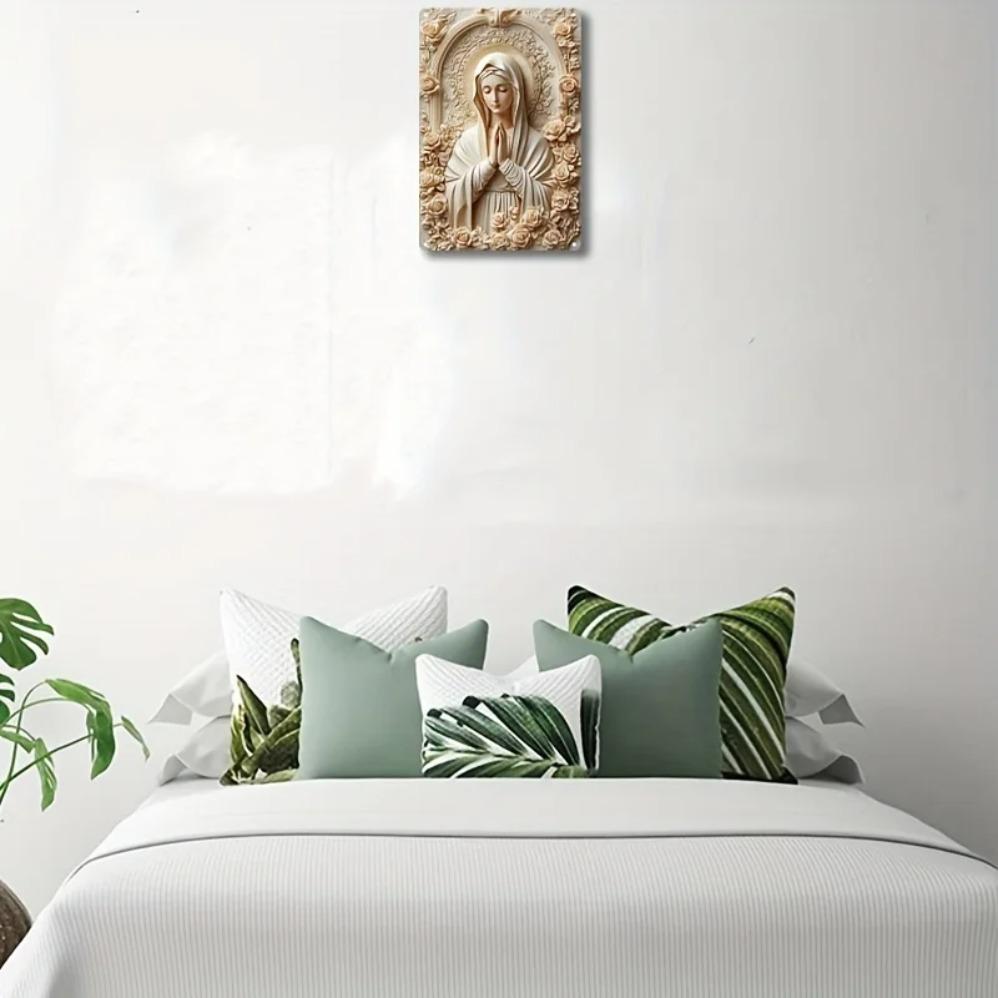 Boho-Stil Aluminium-Wandbehang – Plakette mit Gebetsthema Jungfrau Maria, Dekorative Akzent für Zuhause, Wohnzimmer & Restaurant