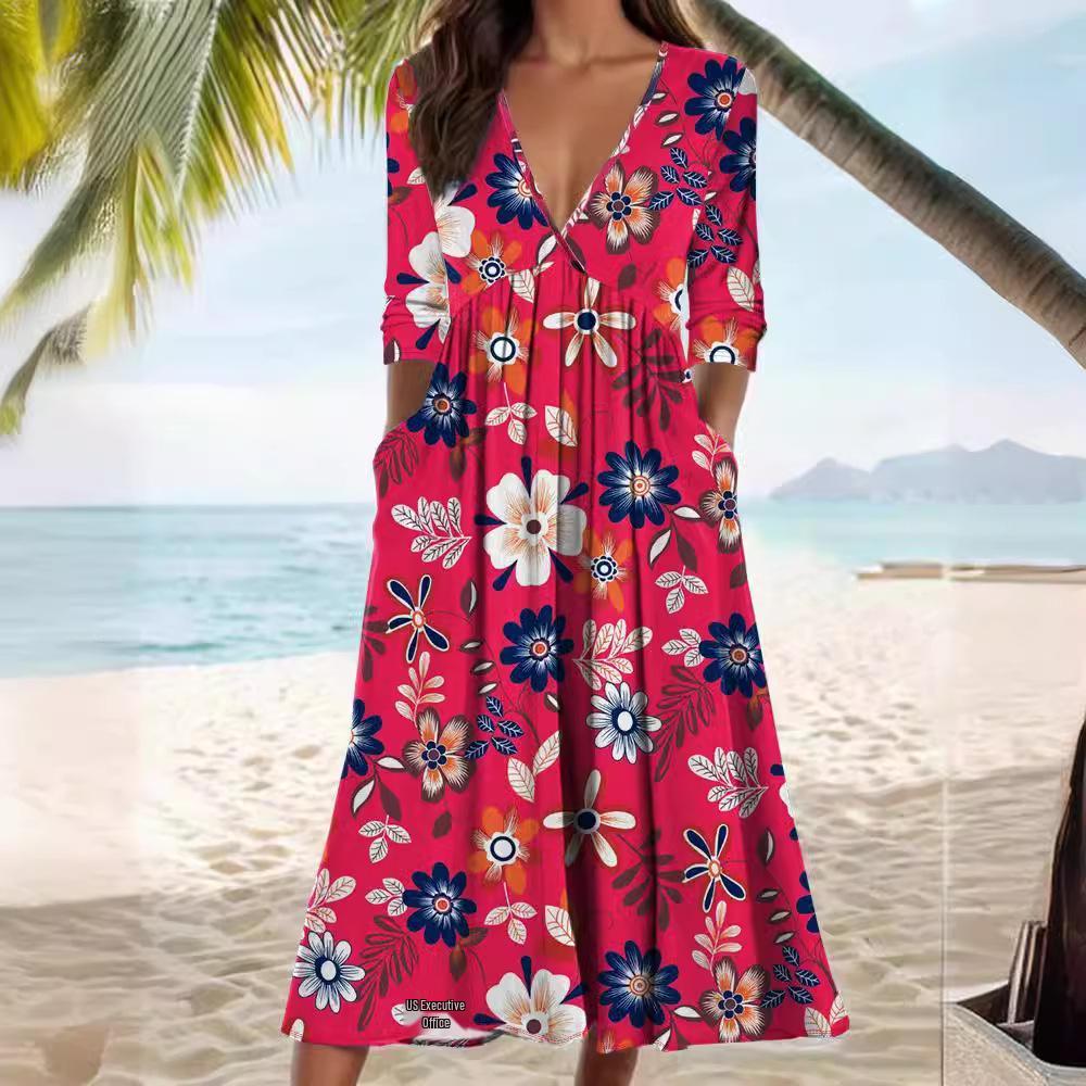 2024 Cross-Border Seasonal Long-Sleeve Printed Casual Dress