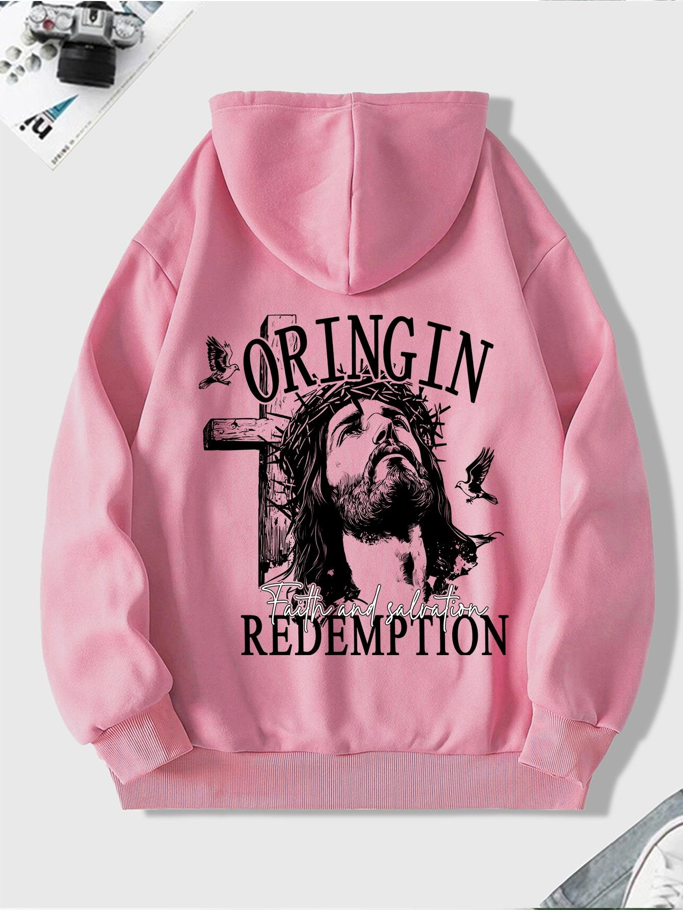 

Men s Pink Religious Sweatshirt Loose Fit Hooded Pullover for Church Machine Washable Faithbased Fashion Comfortable Material 3XL