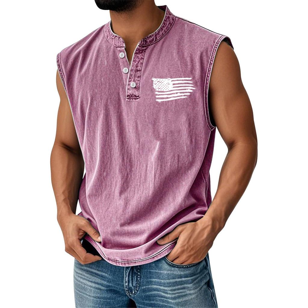 Men's Summer Independence Day Printed Sports Button Pocket Sleeveless Vest