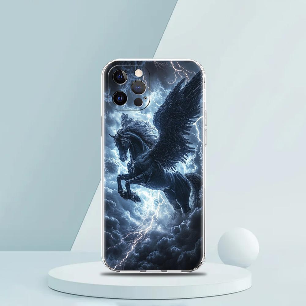 Coque de téléphone transparente en TPU souple pour iPhone 16 15 14 13 12 11 Pro Max XR 8 7 Plus XR Coque antichoc Motif Animal Cheval
