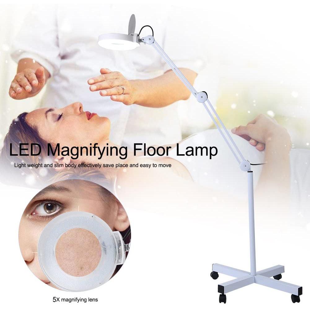 Stand Beauty Cosmetic Makeup 5xMagnifying Lighted Magnifier Light Floor LED Lamp White