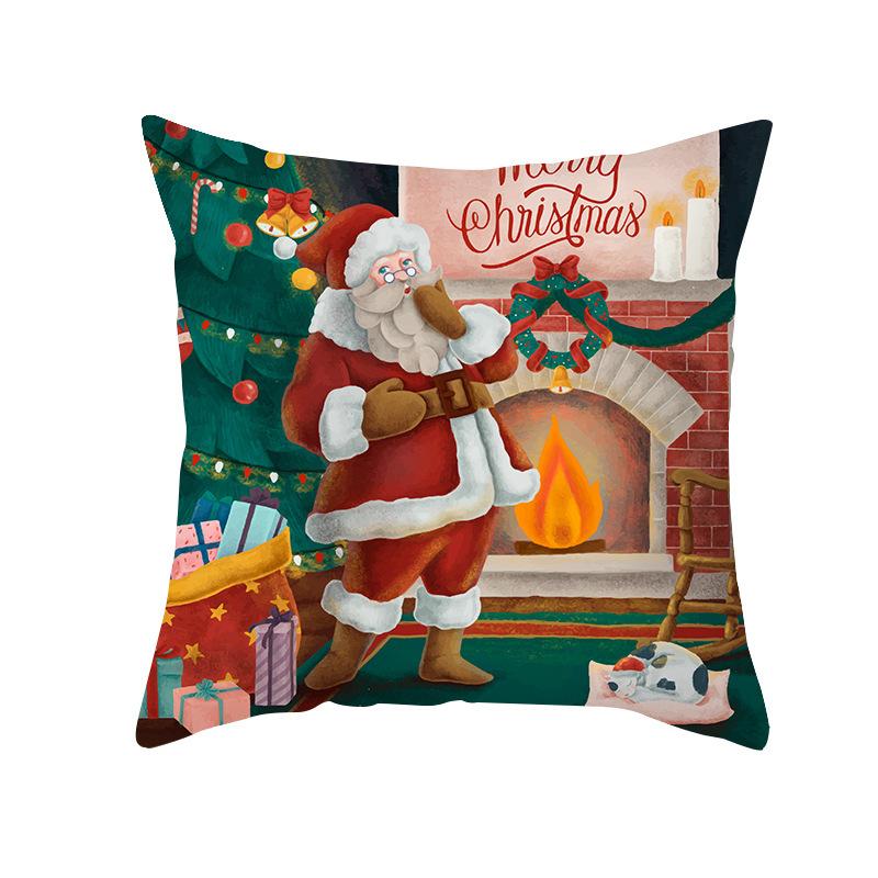 Cartoon Santa Claus Pattern Throw Pillow Cover With Short Plush Print Living Room Sofa Decoration Cushion Cover Pillow Covers