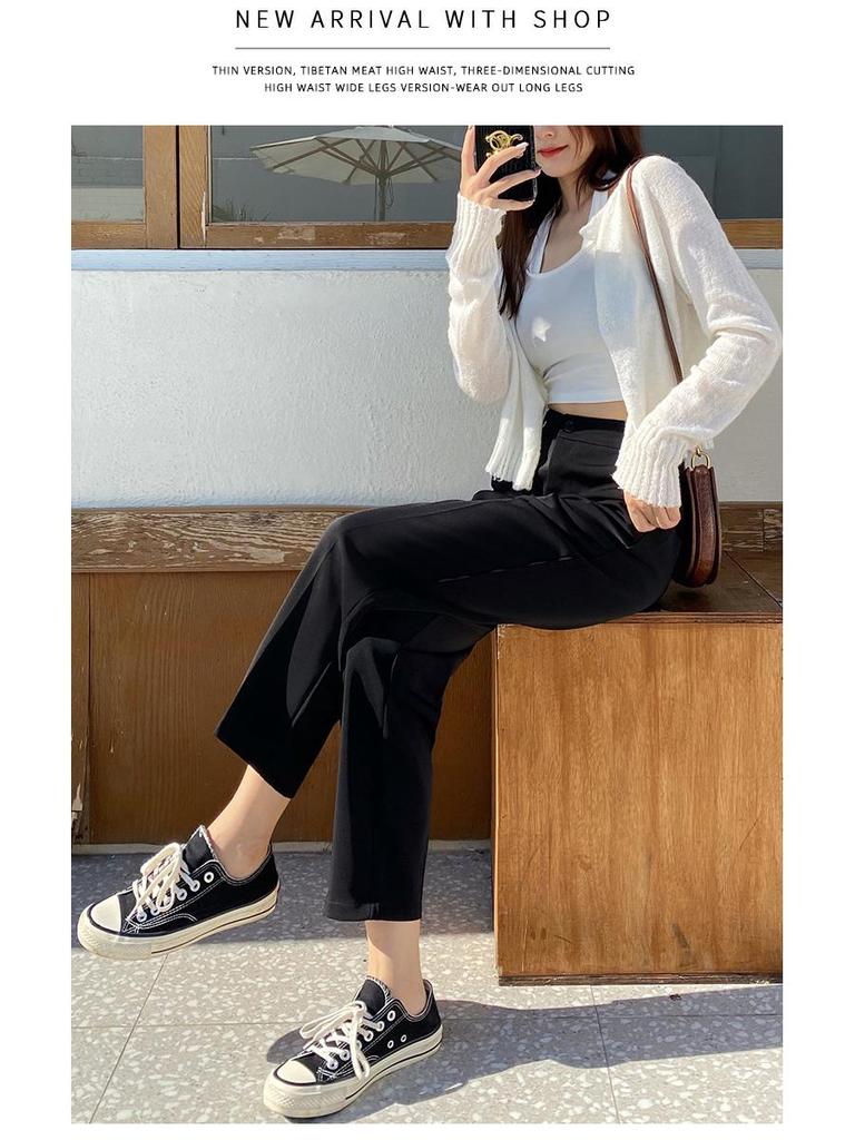 Women's High-Waisted Slimming Cigarette Pants – Petite Fit, Loose Straight-Leg Trousers for Spring & Autumn