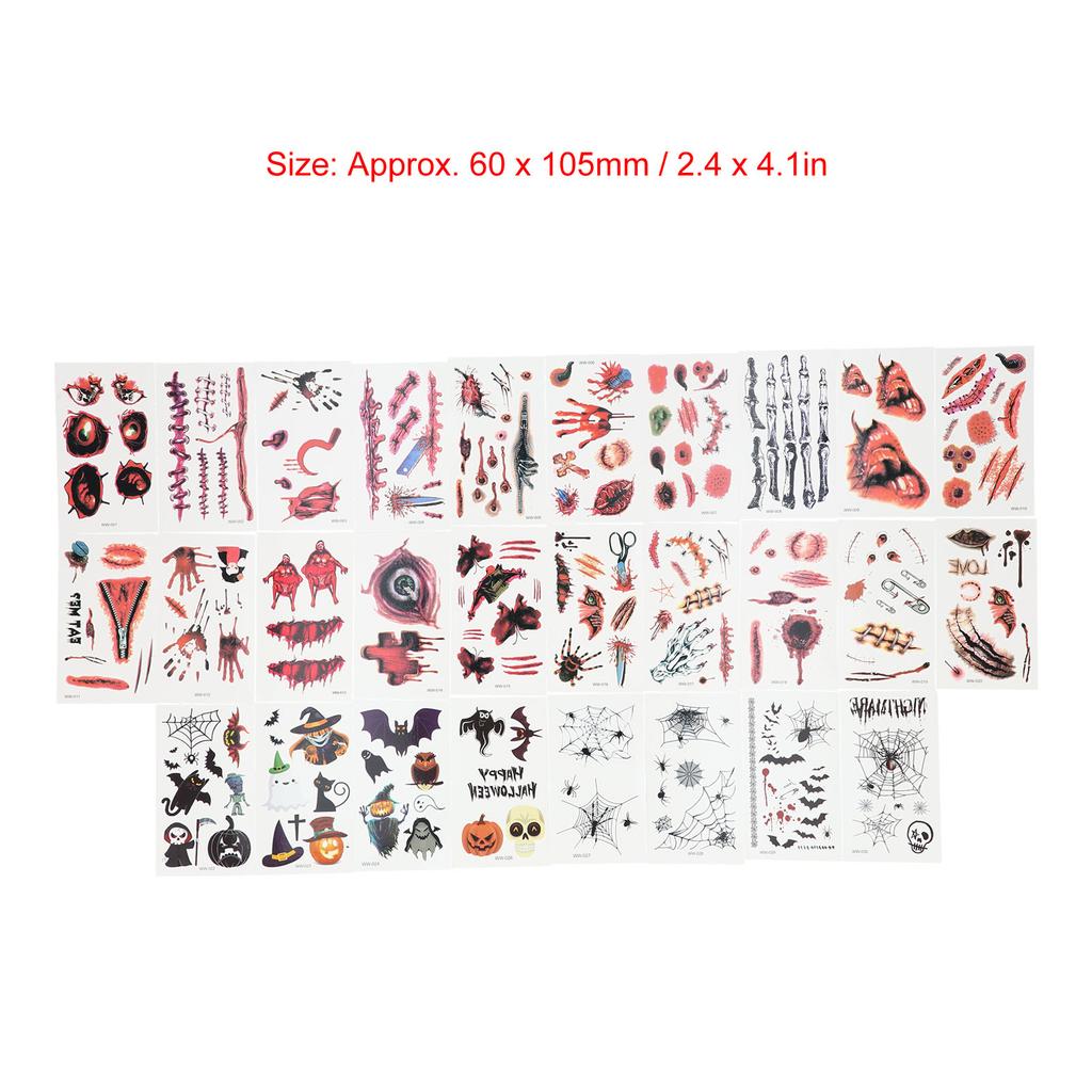 28pcs Halloween Tattoo Stickers Scar Pumpkin Pattern Waterproof Fake Tattoo Stickers