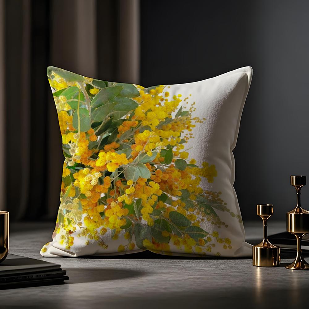 Fashion Acacia Cushion Cover Anti-dustmite Pillowcase Invisible Zipper Silky Short Plush Sofa Cushion Cover