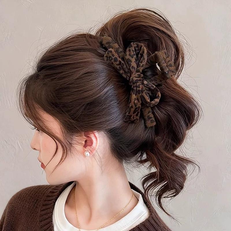 Vintage Leopard Print Bow Shark Clip Hair Clipper for Women New Edition Bangs Claws Clip High-End Winter Hair Accessories