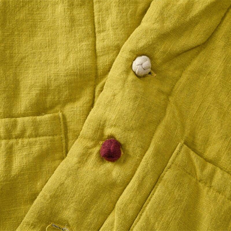 Warm Short Linen Women Johnature Cotton Clothes Vintage Vneck Long Sleeve Loose Solid Color Autumn Winter Coats