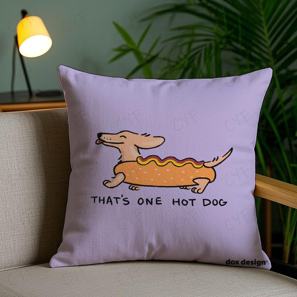Sausage Dog Dachshund Cute Pillow Case Anti-Dustmite Pillowcase Invisible Zipper Silky Short Plush Sofa Cushion Cover