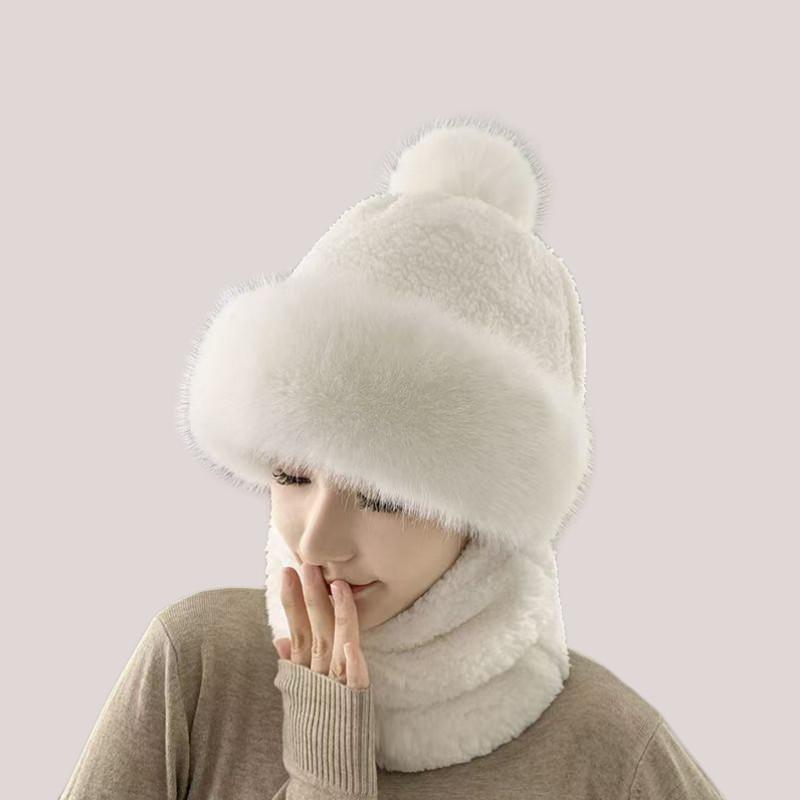 Winter Hat Ear Protection Windproof Outdoor Cycling Women's Scarf Mask Integrated Warm and Plush Thick Warm Head Cap
